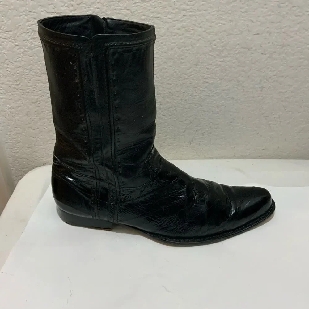 Belvedere Studio Men’s Boots Genuine Eel Skin Black Western Zip Size 13